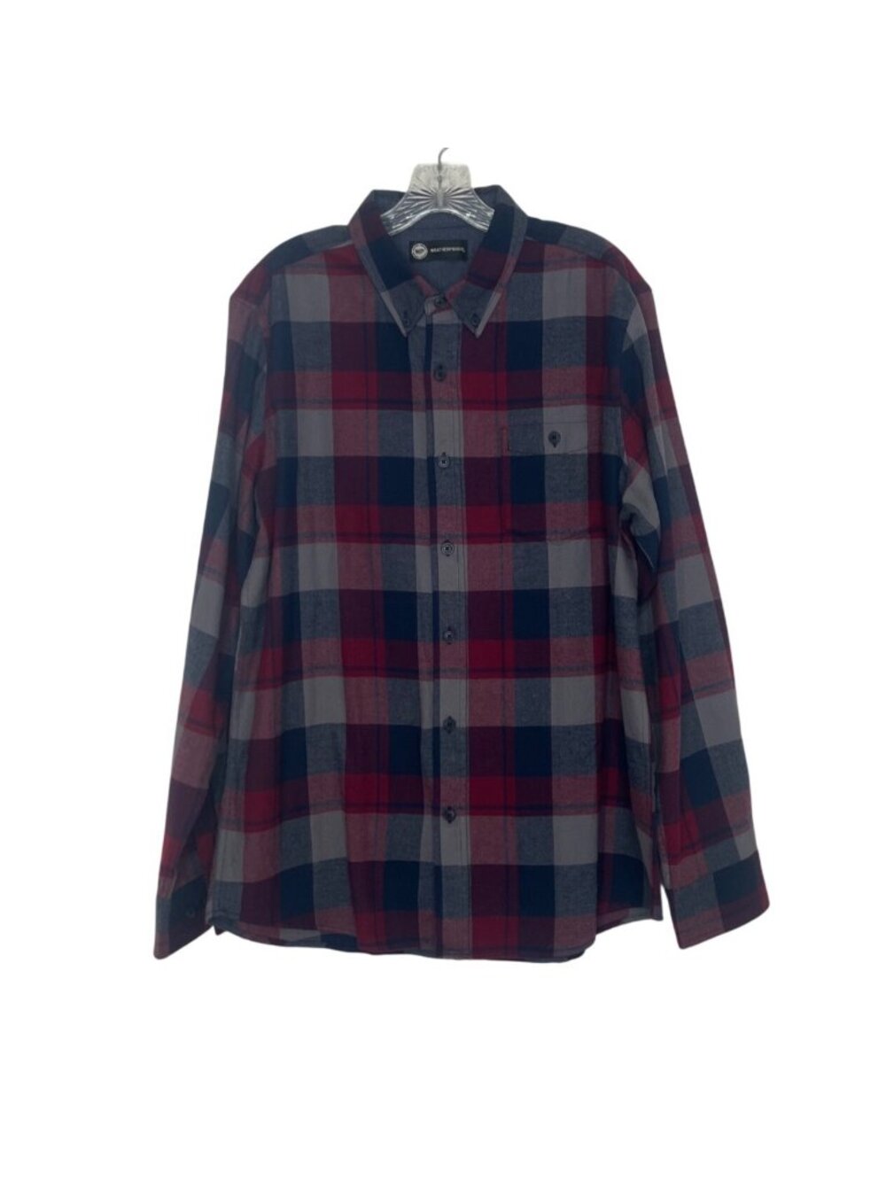 Weatherproof Plaid Long Sleeve Button Up Shirt Large Blue Red Warm‎ Casual